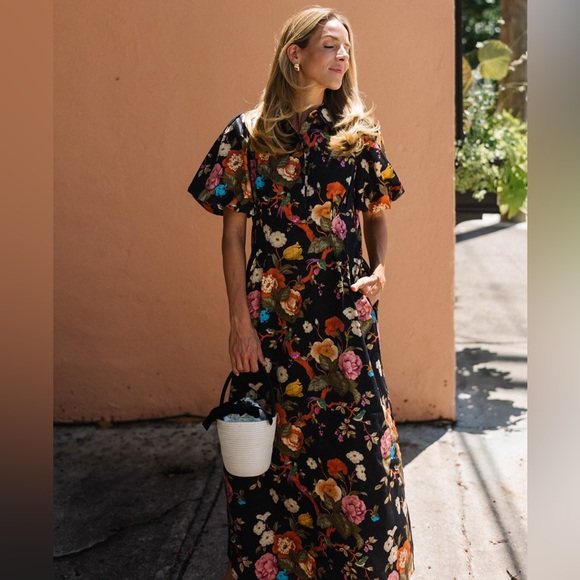 Tuckernuck| Baroque Floral Delaney Short Puff Sleeve Maxi Dress Size XXL - Picture 5 of 9